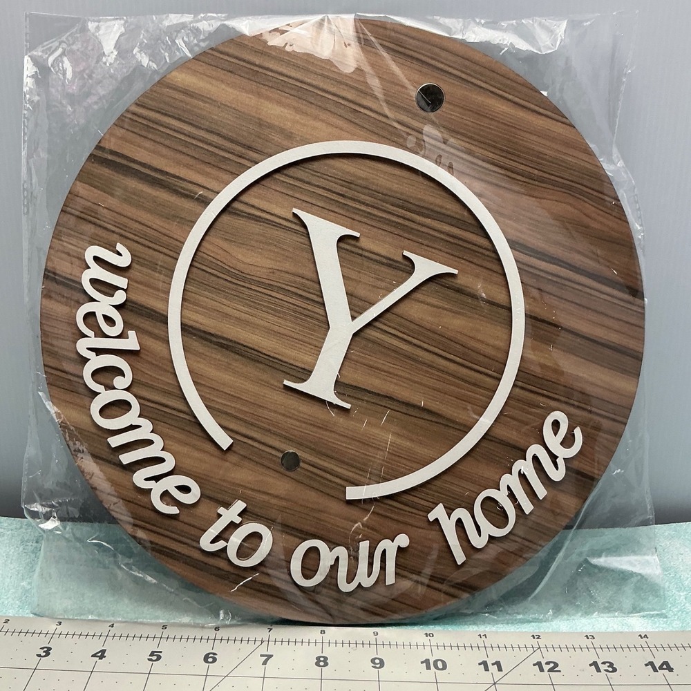 Welcome To Our Home Monogram Letter Y Round Wood Wall Sign 12 Inch Brown White